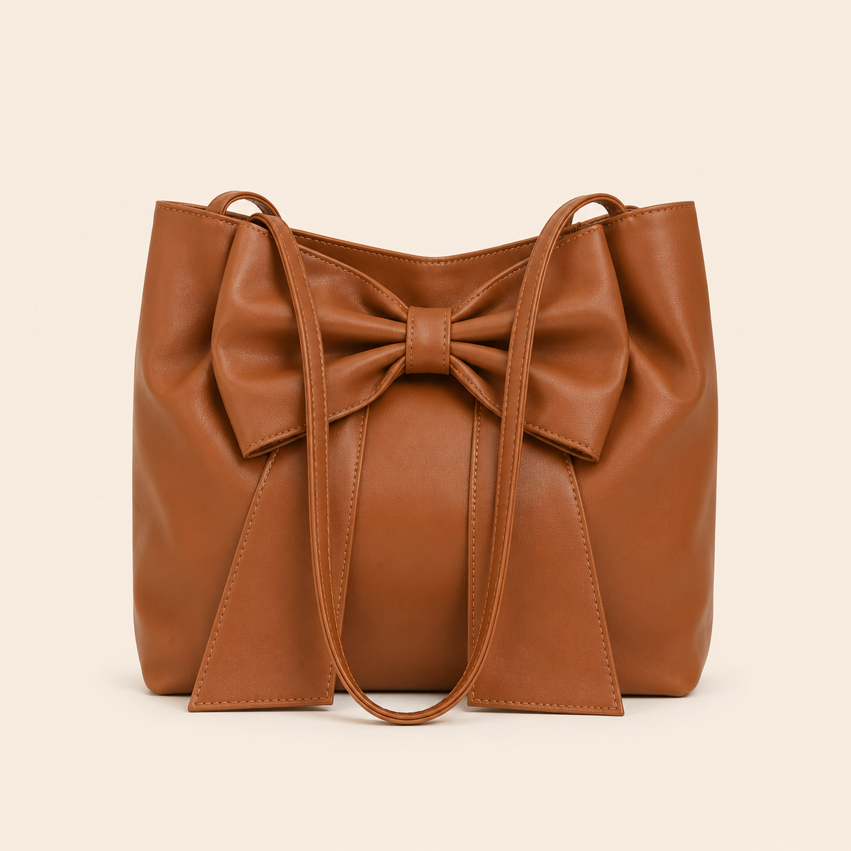 VILLORA Brown Bow Tote in warm neutral styling